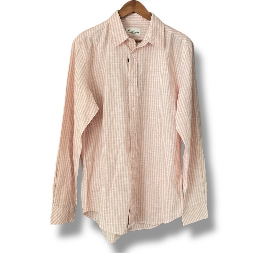 California Shirt Co Orange Plaid Check Button Up Collared Shirt Size Medium Tall